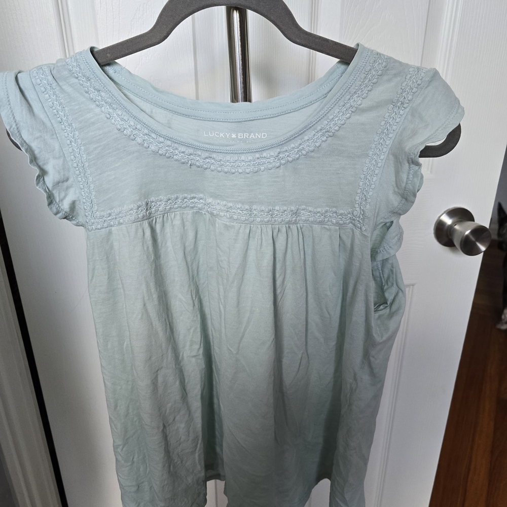 Lucky Brand Soft Blue Ruffle Sleeve Top